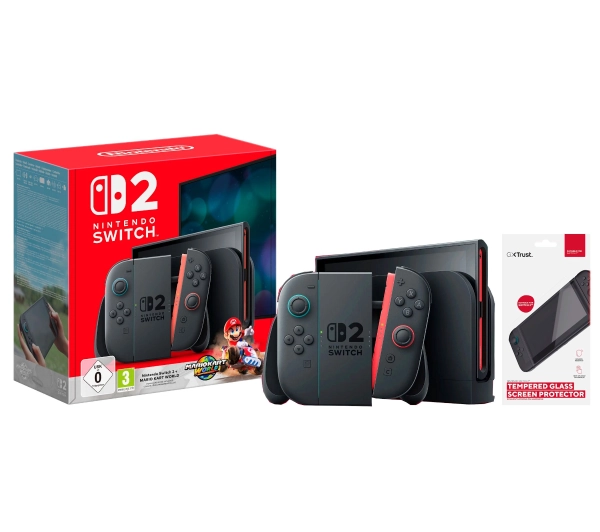 Nintendo Nintendo Switch 2 Joy-Con Czarny + Mario Kart World + Szkło hartowane Trust GXT 1254