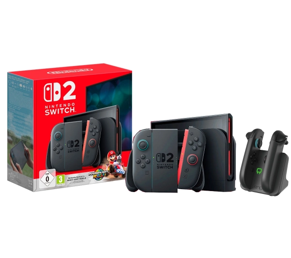 Nintendo Switch 2 Joy-Con Czarny + Mario Kart World + Ładowarka Venom VS4932