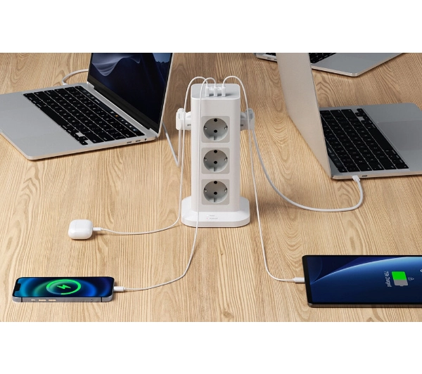 Tessan TS-TPS04-DE 12 gniazd 3x USB-A  Biały