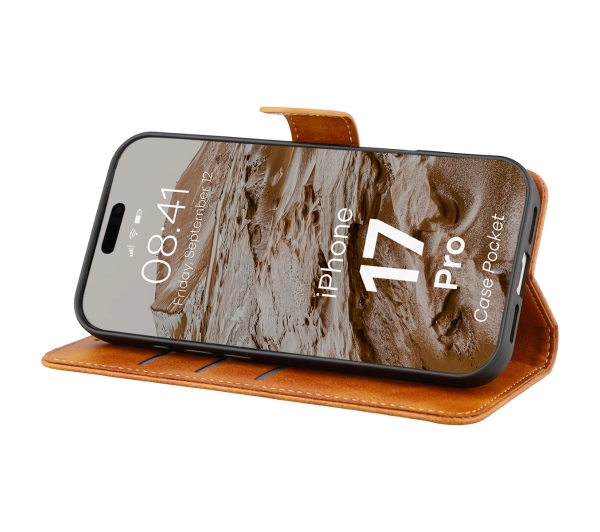 Bizon z klapką Pocket do Apple iPhone 17 Pro Brązowy