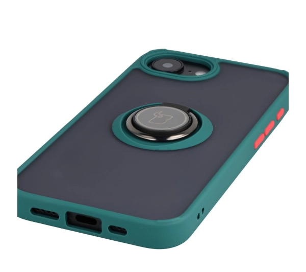 Bizon z uchwytem na palec Hybrid Ring do Apple iPhone 16e Przydymione z Zieloną ramką