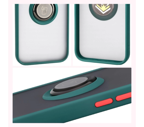 Bizon z uchwytem na palec Hybrid Ring do Apple iPhone 16e Przydymione z Zieloną ramką
