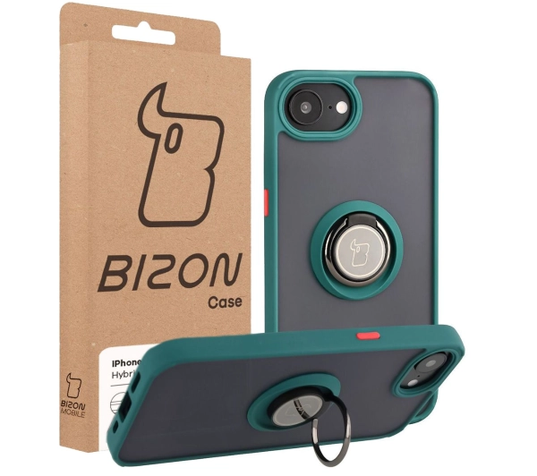 Bizon z uchwytem na palec Hybrid Ring do Apple iPhone 16e Przydymione z Zieloną ramką