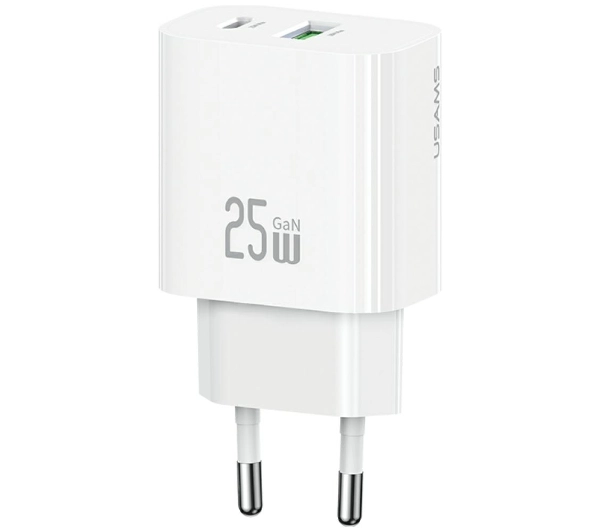 USAMS CC315 T65 25W 1x USB-C 1x USB-A Fast Charging Biały