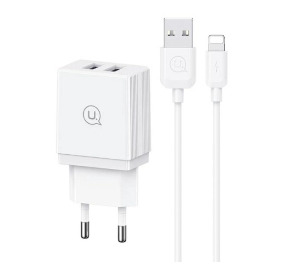 Ładowarka Usams USAMS Ład. siec. 2xUSB 18W + kabel Lightning/USB-A Fast Charging biały/white series HC HCXLTZ01