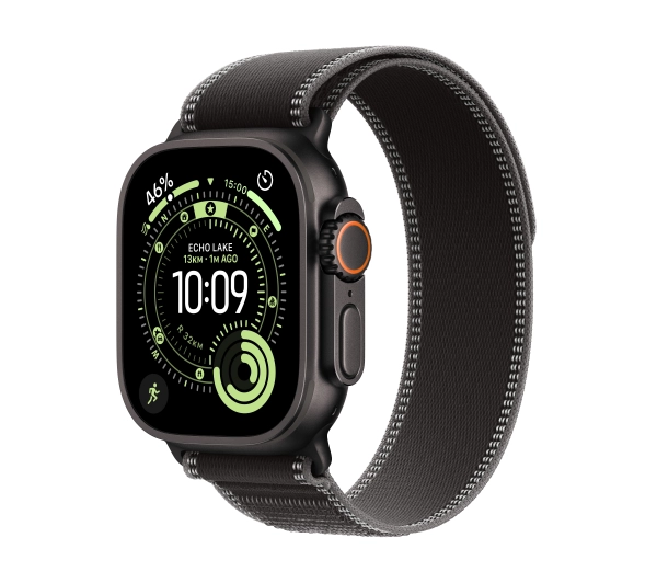Apple Watch Ultra 3 GPS + Cellular koperta z tytanu Czarna 49mm Opaska Trail Czarna Rozmiar M/L