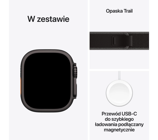 Apple Watch Ultra 3 GPS + Cellular koperta z tytanu Czarna 49mm Opaska Trail Czarna Rozmiar M/L - ⚡ BESTSELLERY ⚡ - Kup na Raty - RRSO 0%
