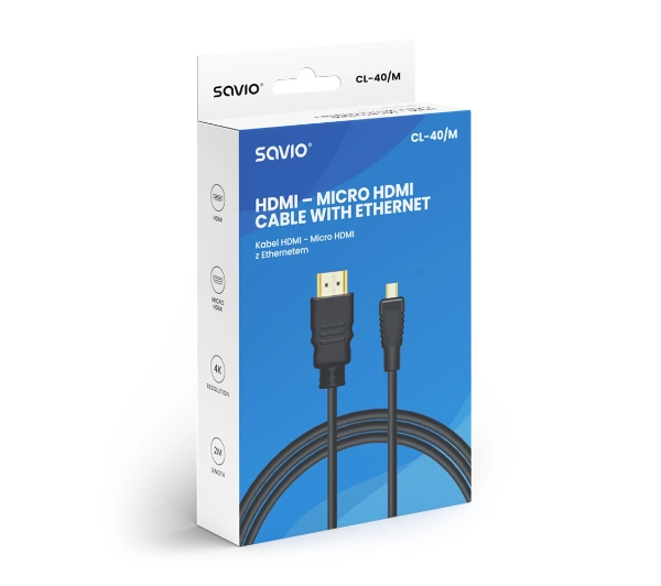 Savio CL-40/M Micro HDMI z Ethernetem 2m  Czarny