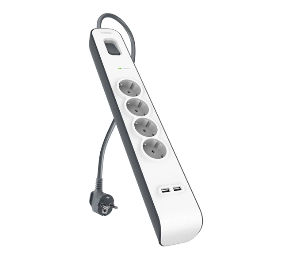 Belkin BSV401VF2M-V2 4 gniazda 2x USB-A, 2m Biało-czarny