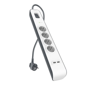 Belkin BSV401VF2M-V2 4 gniazda 2x USB-A, 2m Biało-czarny