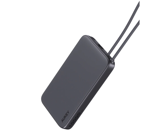 Aukey Spark Sling Lite Slim PB-Y53P 10000mAh 15W Wbudowany kabel USB-C Szary - ⚡ EURO HIT CENOWY! ⚡