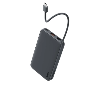 Aukey Spark Sling Lite Slim PB-Y53P 10000mAh 15W Wbudowany kabel USB-C Szary - ⚡ EURO HIT CENOWY! ⚡
