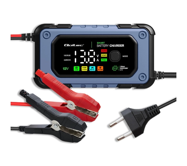 Qoltec 52486 Inteligentna mikroprocesorowa 12V / 7A  Prostownik do akumulatora AGM LiFePO4 GEL z funkcją naprawy