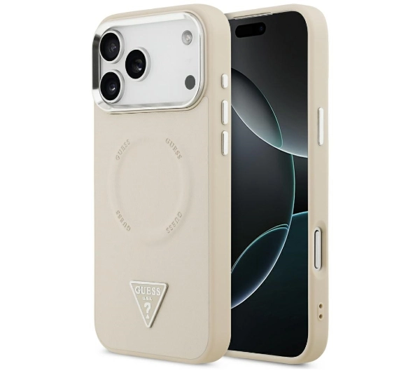 Guess Triangle Logo MagSafe do iPhone 17 Pro Max beżowy