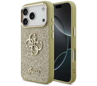 Guess Fixed Glitter Big 4G Metal Frame do iPhone 17 Pro złoty