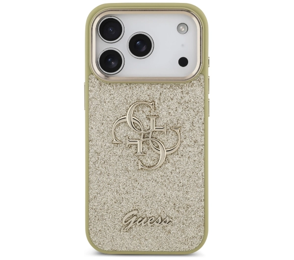 Guess Fixed Glitter Big 4G Metal Frame do iPhone 17 Pro złoty