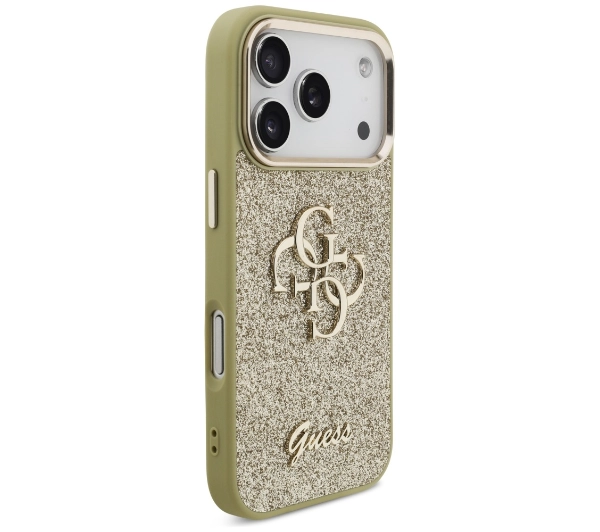 Guess Fixed Glitter Big 4G Metal Frame do iPhone 17 Pro złoty