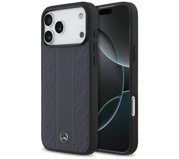 Mercedes-Benz Leather Laurel Leaves Stripes MagSafe do iPhone 17 Pro Max niebieski