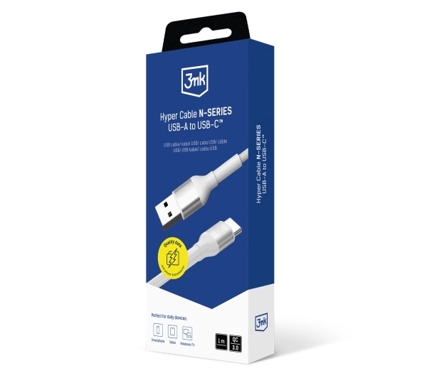 3mk Hyper Cable N-SERIES USB-A do USB-C 1m 9V/2A 18W Biały