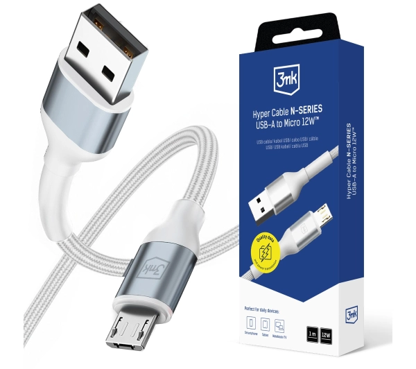 Kabel USB - Micro USB 3MK Hyper Cable N-Series 12W 1 m Biały