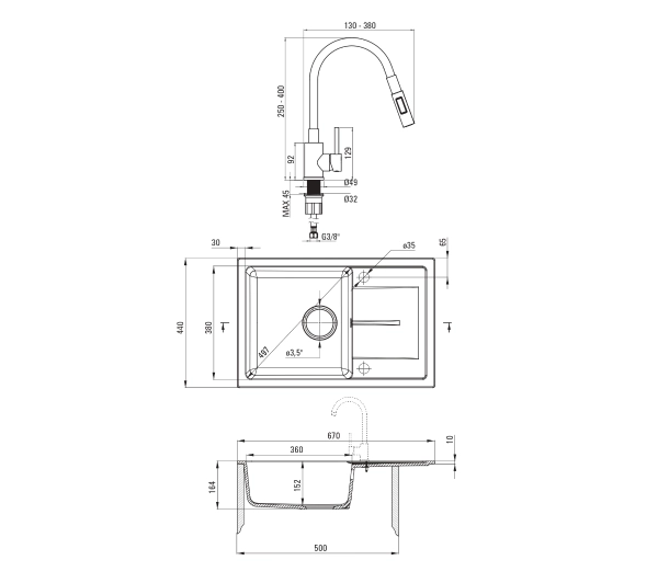 Deante ZRD2113 Granitowy + bateria BOCB740 Granitowy - Kup na Raty - RRSO 0%