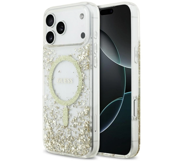 Guess Resin Bottom Glitter MagSafe do iPhone 17 Pro Max Złoty
