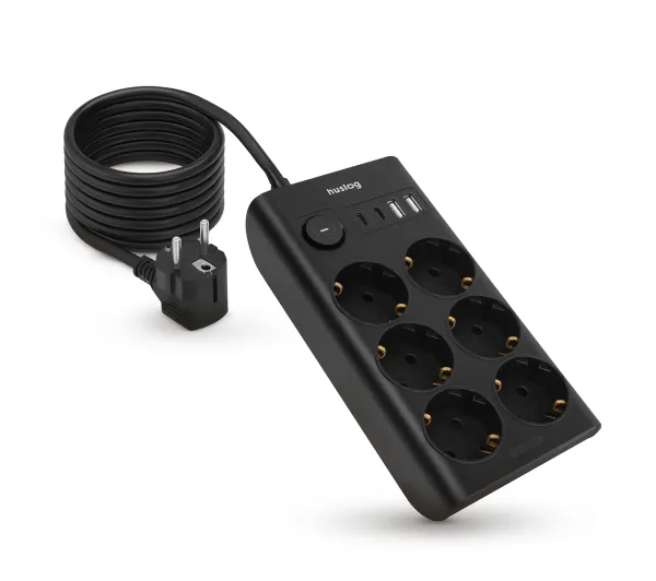 Huslog POWERSTRIP 6 gniazd 1,5m Czarny