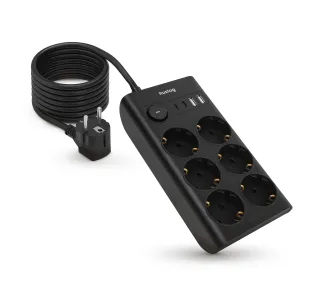 Huslog POWERSTRIP 6 gniazd 1,5m Czarny