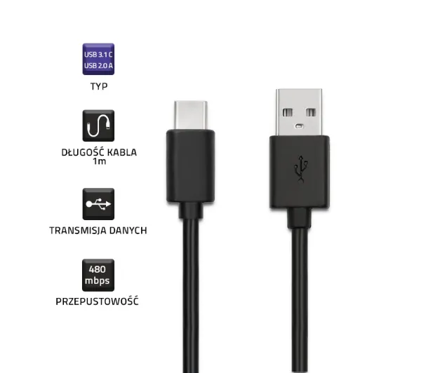 Qoltec 50487 USB-A do USB-C 1m Czarny