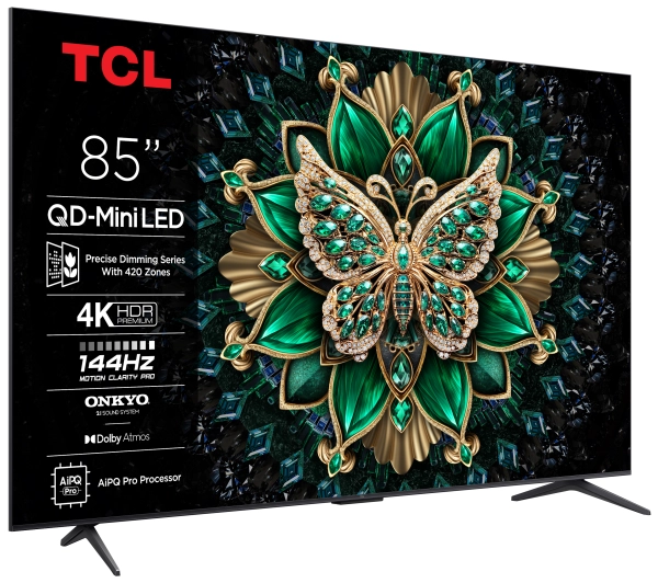 TCL 85C6K 85" QD-Mini LED 4K 144Hz Google TV Dolby Vision IQ Dolby Atmos HDMI 2.1 DVB-T2 + Soundbar TCL Q65H - Kup na Raty - RRSO 0%