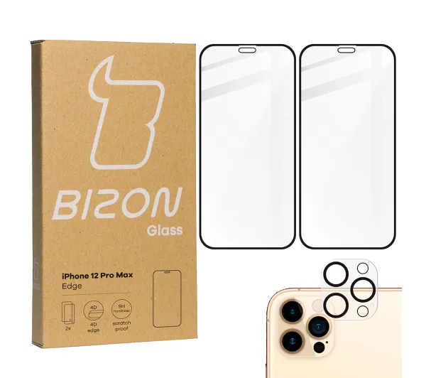 Bizon 2x Szkło + szybka na aparat Edge Pack do iPhone 12 Pro Max