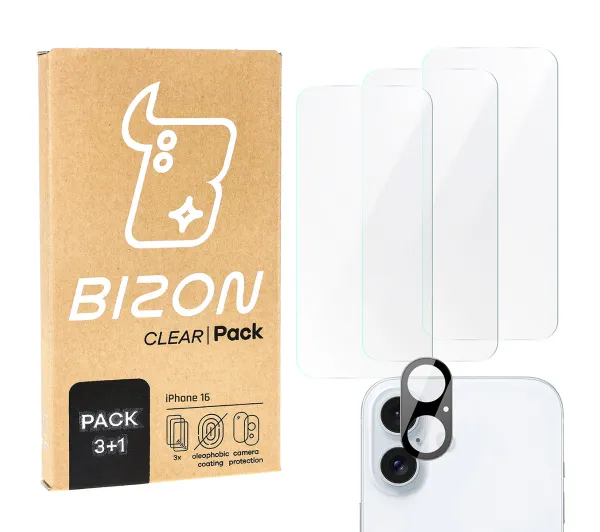 Bizon 3x Szkło hartowane + szybka na aparat Clear 2 Pack do iPhone 16