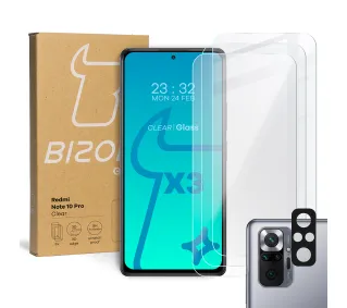 Bizon 3x Szkło hartowane + szybka na aparat Glass Clear Pack do Xiaomi Redmi Note 10 Pro
