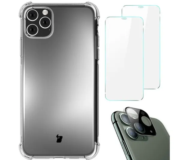 Bizon elastyczne etui + 2x szkło hartowane + szkło na aparat Clear Pack do iPhone 11 Pro
