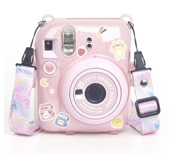 Pokrowiec LOVEINSTANT SB7954 do FujiFilm Instax Mini 12 Różowy Brokat + Naklejki