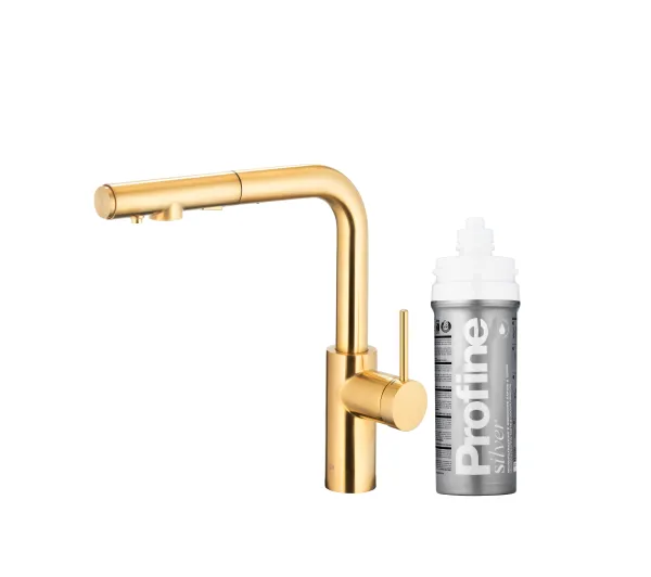 Baterie kuchenne - KFA Armatura Duero Pure Basic Pull-Out 6623-114-39 Jasne złoto Stal szlachetna