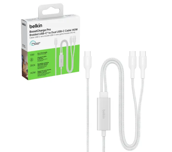 Belkin BoostCharge Pro CAC004HQ1.5MWH USB-C do USB-C 140W 1,5m Biały
