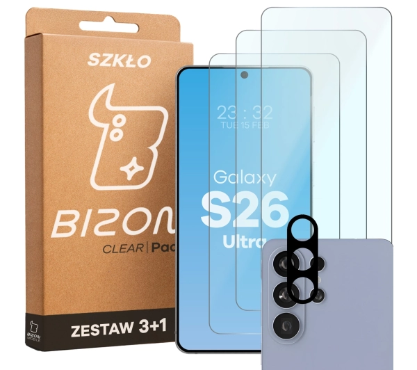 Bizon Szkło + szybka na aparat Glass Clear Pack do Galaxy S26 Ultra 3 sztuki