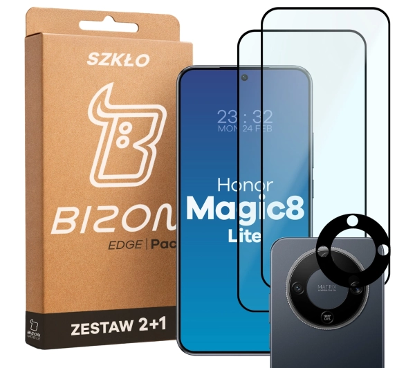 Bizon Szkło + szybka na aparat Glass Edge Pack do Honor Magic8 Lite 2 sztuki