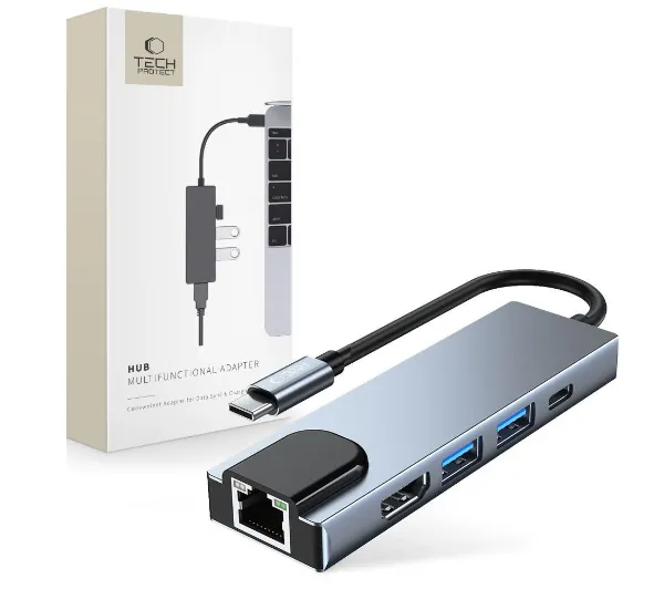 Tech-Protect V3 5w1 USB-C USB-A HDMI RJ45 Szary