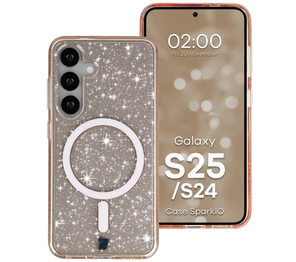 Bizon Case SparklO do Galaxy S25 / S24 Przezroczysto-Jasnopomarańczowe Z Brokatem