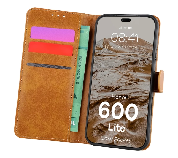 Bizon Case Pocket do Honor 600 Lite 5G Brązowy