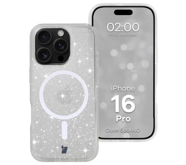 Bizon Case SparklO do iPhone 16 Pro Przezroczyste z Brokatem