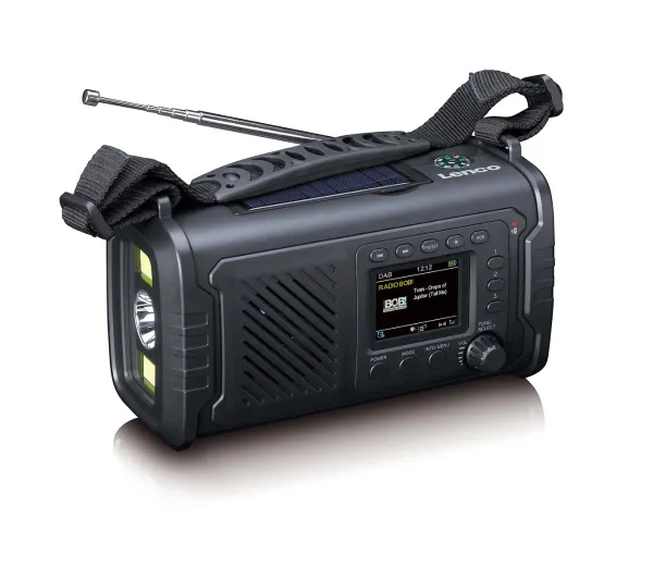 Lenco PDR-055BK Na korbkę, Solarne, Latarka, Powerbank, Radio FM DAB+ Czarny