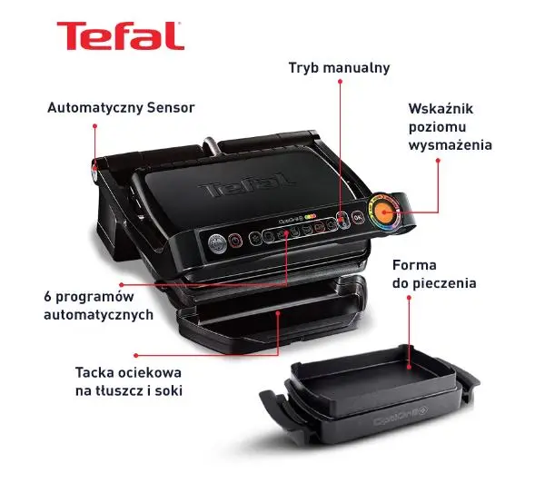 Tefal GC714834 OptiGrill+ Snacking&Baking 600cm2 Programy automatyczne - Kup na Raty - RRSO 0%