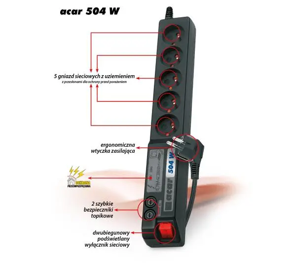 Acar 504 W 5 gniazd 1,5m Czarny