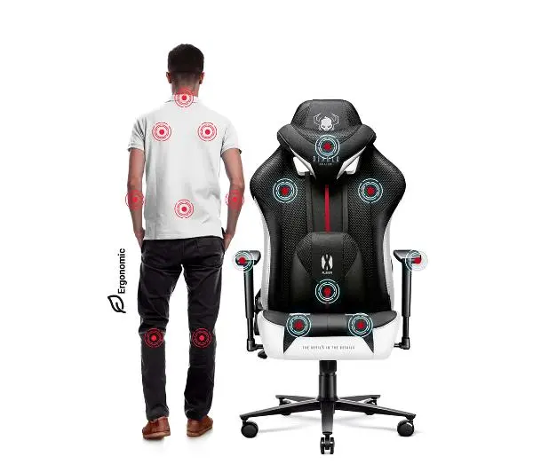 Diablo Chairs X-Player 2.0 Normal Size Gamingowy do 150kg Skóra ECO Tkanina Czarno-biały - Kup na Raty - RRSO 0%