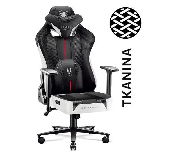 Diablo Chairs X-Player 2.0 Normal Size Gamingowy do 150kg Skóra ECO Tkanina Czarno-biały - Kup na Raty - RRSO 0%