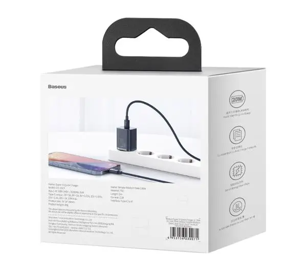 Baseus TZCCSUP-B03 Super Si Quick Charger 1C 20W + kabel USB-C do Lightning 1m Niebieski