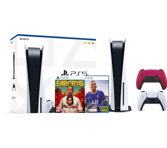 konsola PlayStation 5 Sony PlayStation 5 + FIFA 22 + Far Cry 6 + dodatkowy pad (czerwony)